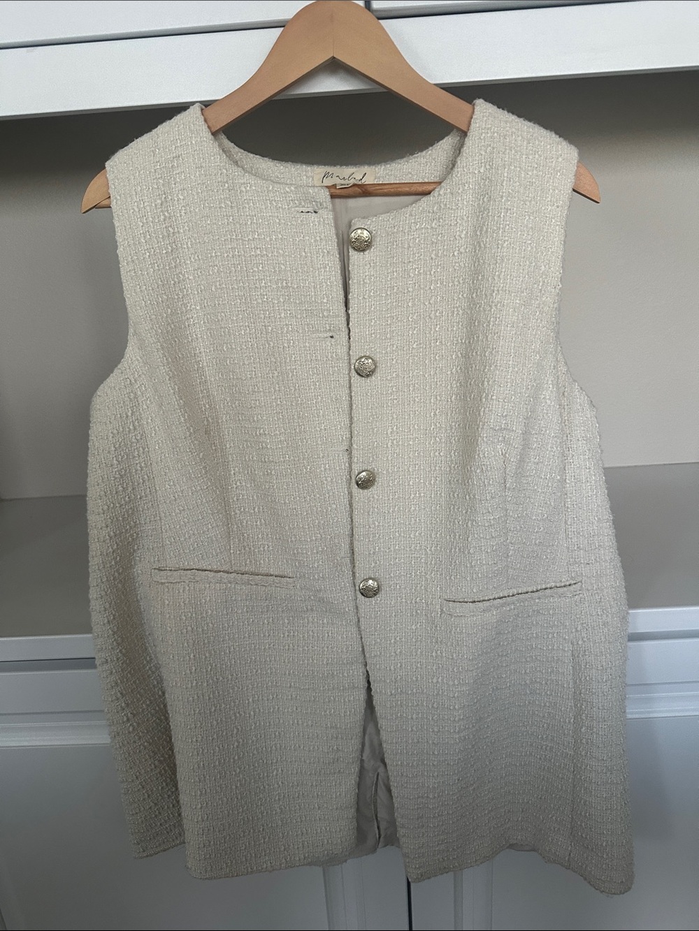 Marled Cream Textured Sleeveless Button Front Vest